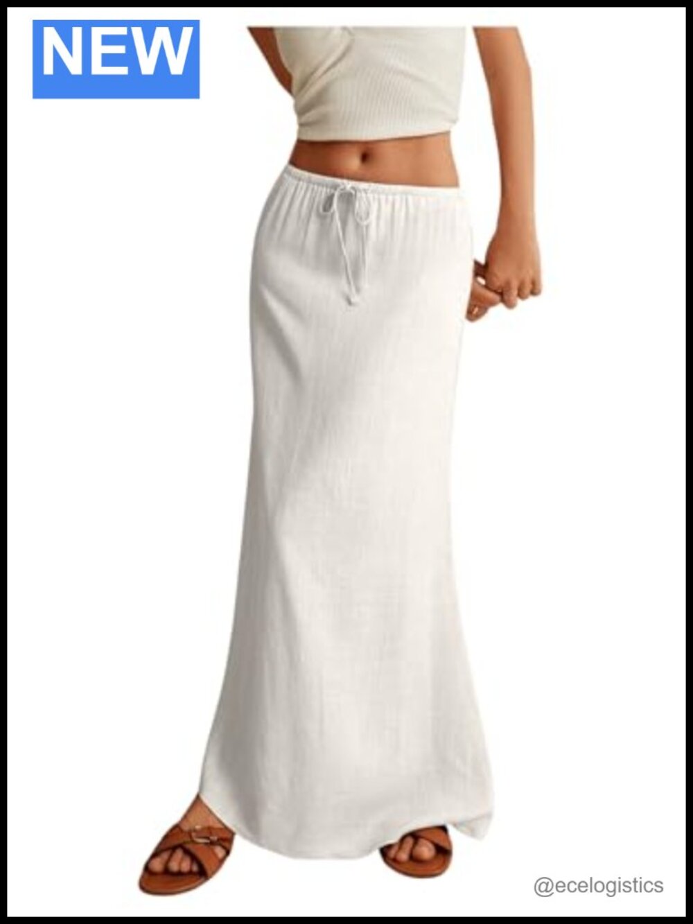 A Line Maxi Skirt Low Waist Drawstring Elastic Summer